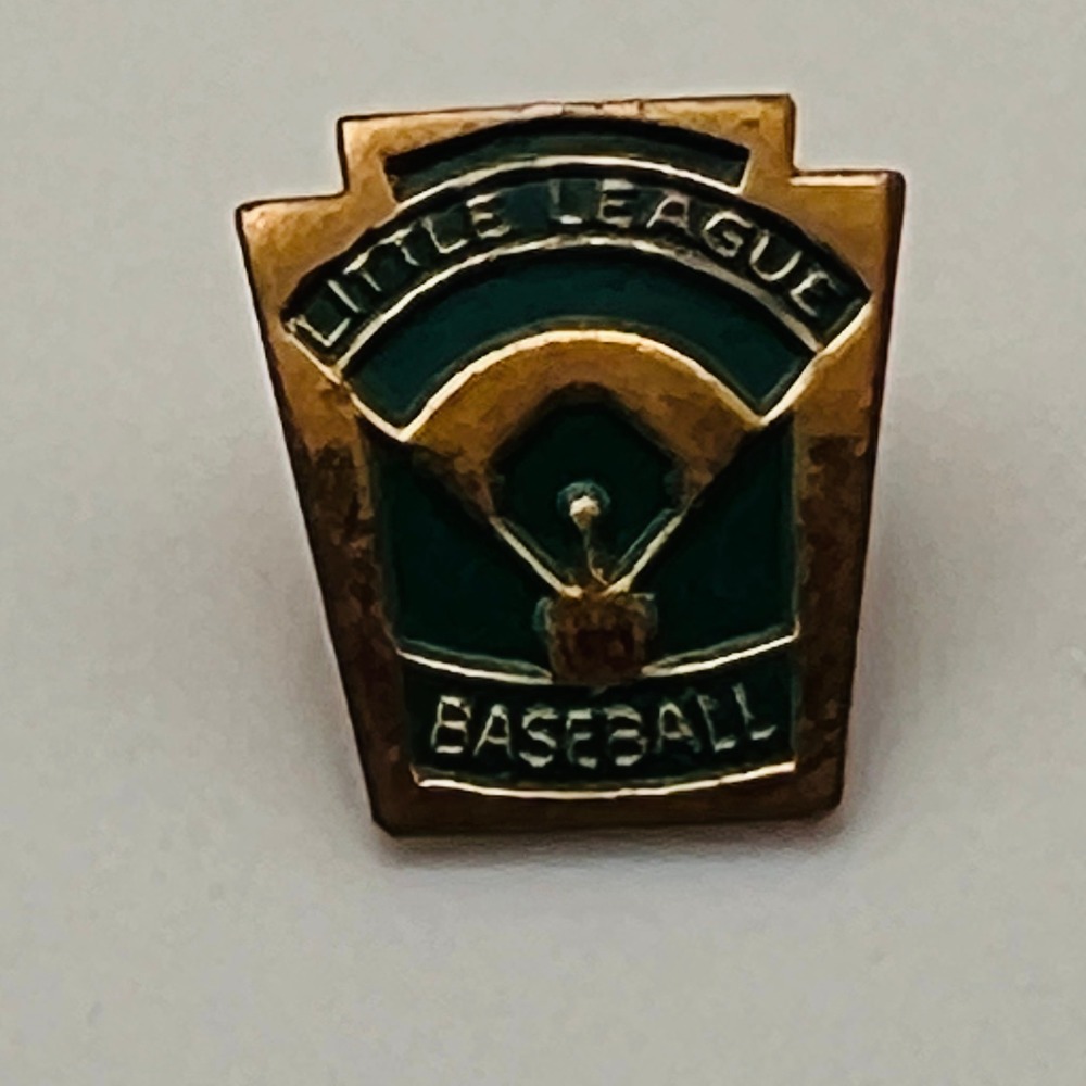 Vintage Little League Baseball Enamel Lapel Pin Gold Green Keystone Screw Back